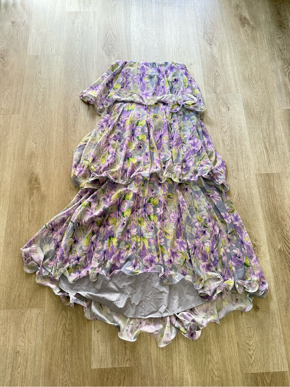elliatt milena purple floral print tiered strapless maxi dress size small NEW - Picture 8 of 13